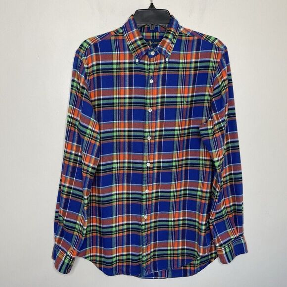 POLO Ralph Lauren Flannel Shirt Mens Medium Plaid Button Down Blue Orange Green - Picture 1 of 9